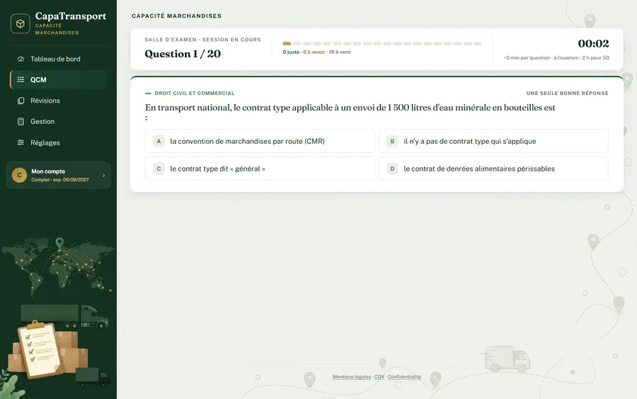 Session de QCM : une question d'annale et ses quatre choix.